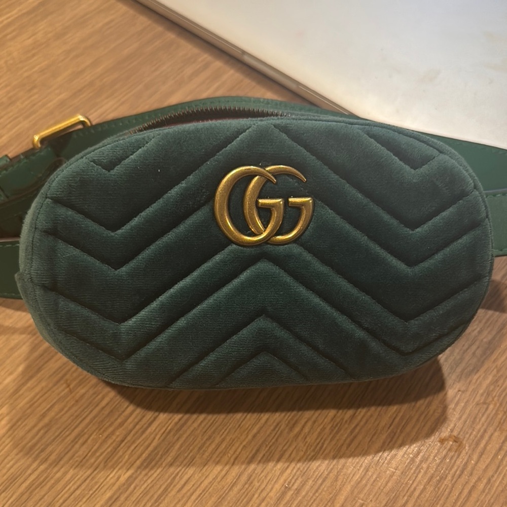 Green Quilted Belt Bag with Gold Logo